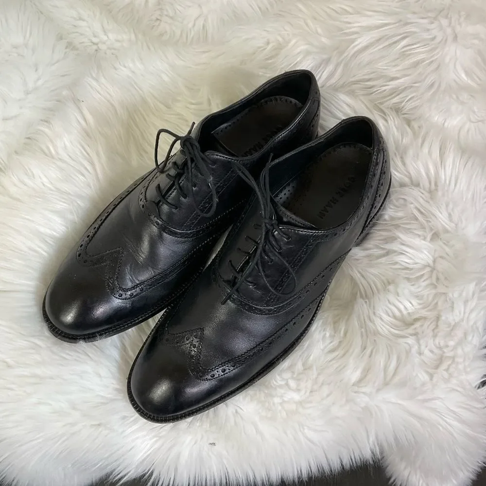Cole Haan Men's Black Williams Leather Wingtip Lace Up Oxford Shoes Size 11